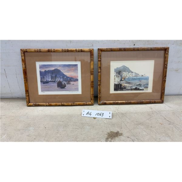 Two Howard Rogers Limited Edition Hong Kong Harbor Prints, 41/1000 and 69/1000, Bamboo Frames