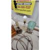 Image 3 : Wooden Wall Cabinet, Vintage Table Lamps, GE Autoset Clock Radio, Accordion Rack Jewery Box