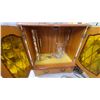 Image 7 : Wooden Wall Cabinet, Vintage Table Lamps, GE Autoset Clock Radio, Accordion Rack Jewery Box