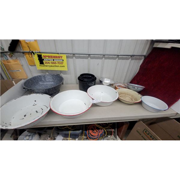 Vintage Graniteware Speckled Enamel Stockpot with Nested Enamelware Pieces