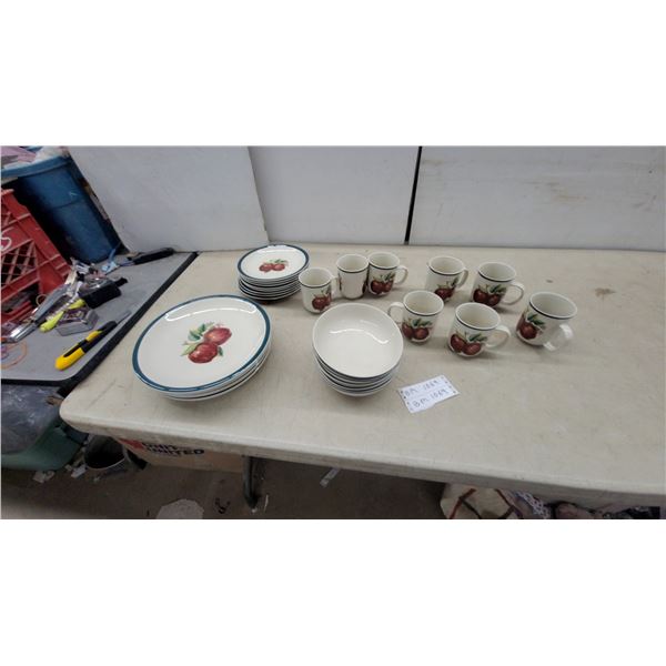 Casuals China Pearl Apple Pattern Dinnerware Set, Plates, Bowls, and Mugs 26 Piece