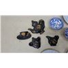 Image 2 : Blue and White Transferware Plates with Willow Pattern and Black Teapot Wall Plaques and More