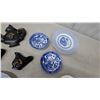 Image 3 : Blue and White Transferware Plates with Willow Pattern and Black Teapot Wall Plaques and More