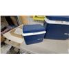 Image 3 : 2 Gott 34 Quart Coolers, Oscar by Coleman Cooler, Blue Insulated Jug and Red Thermos