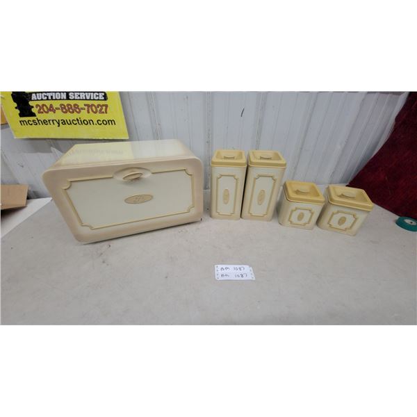 Vintage Lincoln Beautyware Cream Bread Box and 4-Piece Canister Set, 1950s-1960s