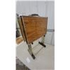 Image 3 : Vintage Set of Folding TV Trays with Faux Wood Grain Tops and Brass-Tone Stand