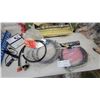 Image 5 : Coleman Green 2-Burner Propane Camp Stove, Propane Adapter Hose, Red Clamp Lamp and More