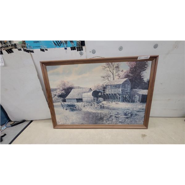 Framed Art Print of Rustic Rural Scene with Covered Wagon, Barn, and House 27 x 38"