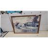 Image 1 : Framed Art Print of Rustic Rural Scene with Covered Wagon, Barn, and House 27 x 38"