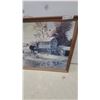 Image 2 : Framed Art Print of Rustic Rural Scene with Covered Wagon, Barn, and House 27 x 38"