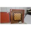 Image 2 : Vintage Wooden Chessboard, Red Metal-Framed Game Board table , and Foldable Wire Shopping Cart
