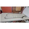 Image 4 : Vintage Wooden Chessboard, Red Metal-Framed Game Board table , and Foldable Wire Shopping Cart