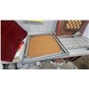 Image 5 : Vintage Wooden Chessboard, Red Metal-Framed Game Board table , and Foldable Wire Shopping Cart
