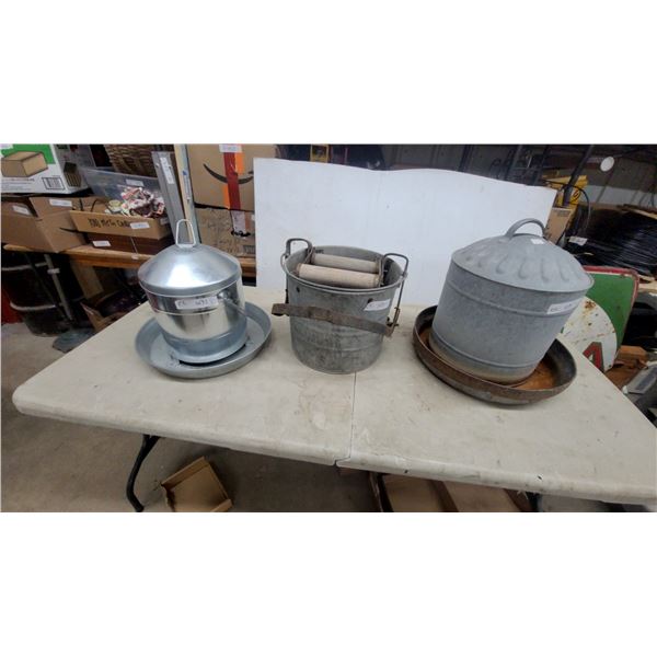 Galvanized Metal Chicken Waterer Feeder with Domed Lid and Bail Handle
