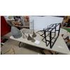 Image 1 : Vintage Galvanized Funnel, Four Tin Funnels, Two Wire Racks, and Black Metal Bicycle Cargo Rack