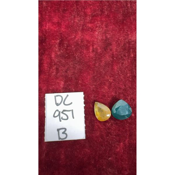 Pear-Shaped Green Yellow Sapphire Gemstone and Pear-Shaped Green Chalcedony Gemstone