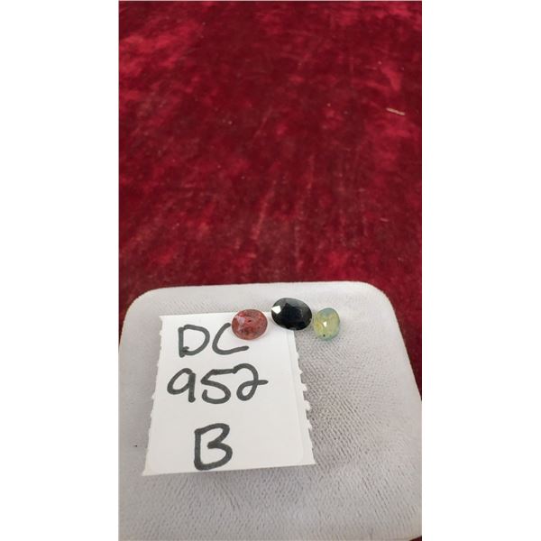 Set of 3 Gemstones, Oval Purplish Pink Tourmaline Gemstone, Oval Sapphire and Cushion Blue-Green