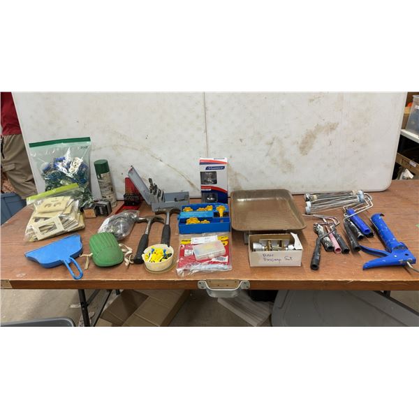 Assorted Hardware & Tools: Garrison Door Passage Set, Hammers, Paint Rollers, Caulk Gun, & More
