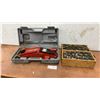Image 1 : Floor Jack & Wood Box of Libby's Cans w/ Screws, Nails, & Fasteners