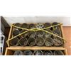 Image 3 : Floor Jack & Wood Box of Libby's Cans w/ Screws, Nails, & Fasteners