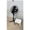Image 1 : Black Pedestal Fan & White Plastic Stool