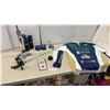 Image 1 : Spring Lock Boat Seat Pedestal, 2 Fishing Rods & 3 Reels, Rond's Marine Tumblers & Koozies, & More