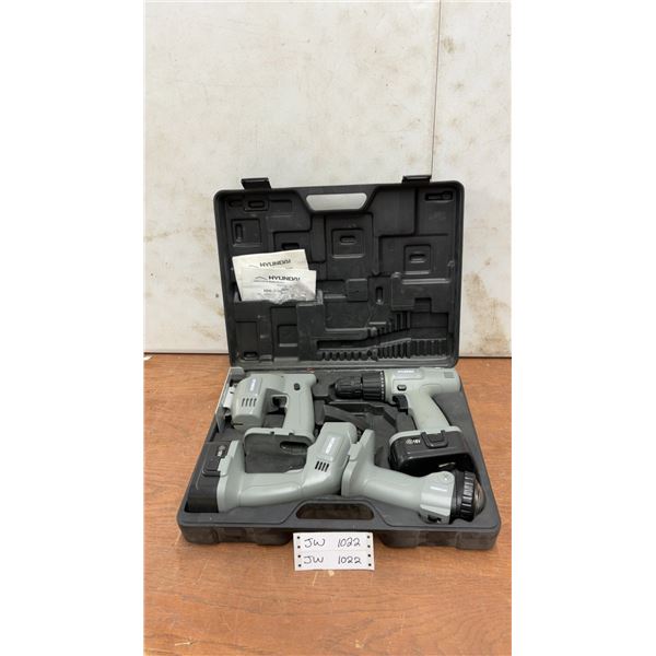 Hyundai 18V Cordless Drill, Reciprocating Saw, Flashlight, 2 Batteries, Charger & Case