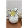 Image 6 : Ironstone China Pitcher (Has Cracks) and 2 Roof Lights w/ Glass Shades