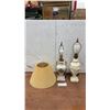 Image 1 : Pair of Table Lamps w/Pleated Shade: White Ceramic Urn Lamp w/Pastoral Scene & Cream Lamp
