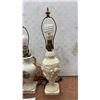 Image 4 : Pair of Table Lamps w/Pleated Shade: White Ceramic Urn Lamp w/Pastoral Scene & Cream Lamp