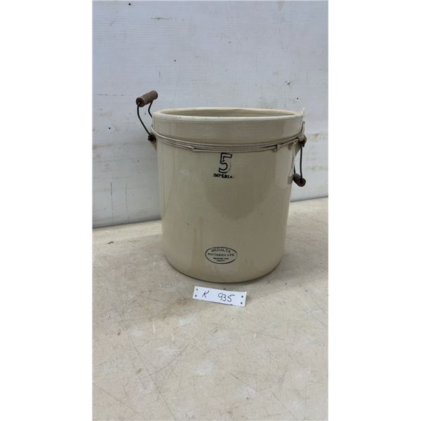 Medalta Potteries Ltd. 5 Gallon Imperial Stoneware Crock with Wire Bail Handles, Circa 1920s-1940s