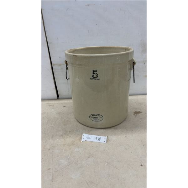Medalta Potteries Ltd. 5 Imperial Stoneware Crock & Wire Handles