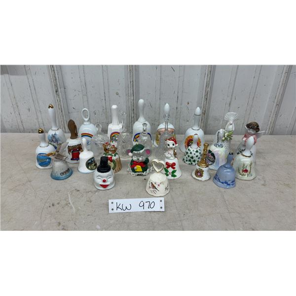 Collection of Assorted Decorative Porcelain, Ceramic, and Crystal Bells