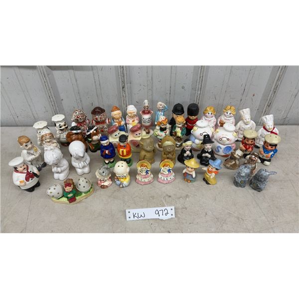 Large Collection of Novelty Salt and Pepper Shakers, Chefs, Figures, and More