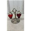 Image 6 : Vintage Condiment Coaster Sets, Strawberry Salt and Pepper Shakers, Brass Shakers in Velvet Box