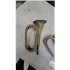 Image 2 : Lot of Three Antique Bugles, Brass and Silver-Plated Old and It Shows