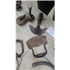 Image 3 : Antique Cast Iron Trivet, Axe Head, Hide Scraper Knives, Hooks and More