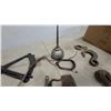 Image 6 : Antique Cast Iron Trivet, Axe Head, Hide Scraper Knives, Hooks and More