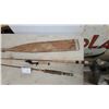 Image 2 : Vintage Bamboo Fishing Rod, Fiberglass Casting Rod with Reel and Wooden Paddle