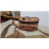 Image 3 : Vintage Wicker and Leather Fishing Creel, Canvas Bag, Reels, Rod Case, Powder Horn and More