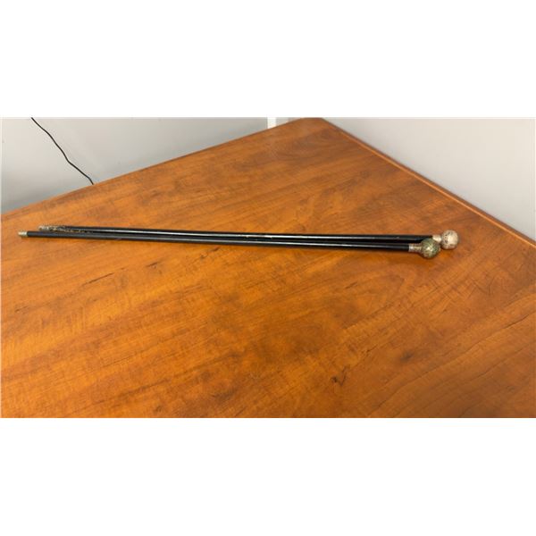 Pair of Antique King's Own Scottish Borderers Regimental Walking Sticks, Sterling Silver Handles