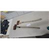 Image 1 : Sledgehammer with Wooden Handle and Axe with Wooden Handle and Red and Yellow Painted Head