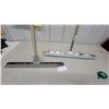 Image 2 : Two Industrial Floor Squeegees with Long Wooden Handles and Wide Metal Frames with Rubber Blades