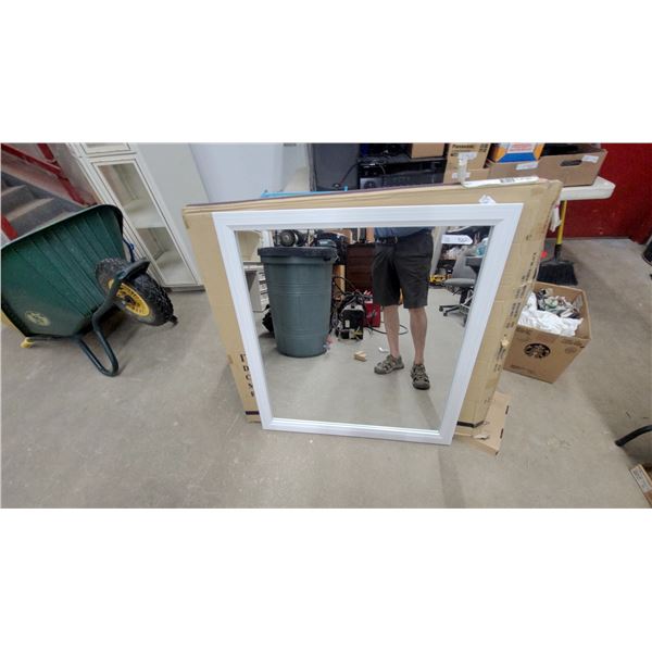 White Ribbed-Frame Wall Mirror, Model CB170A-050, Made in Malaysia 35 x 39"