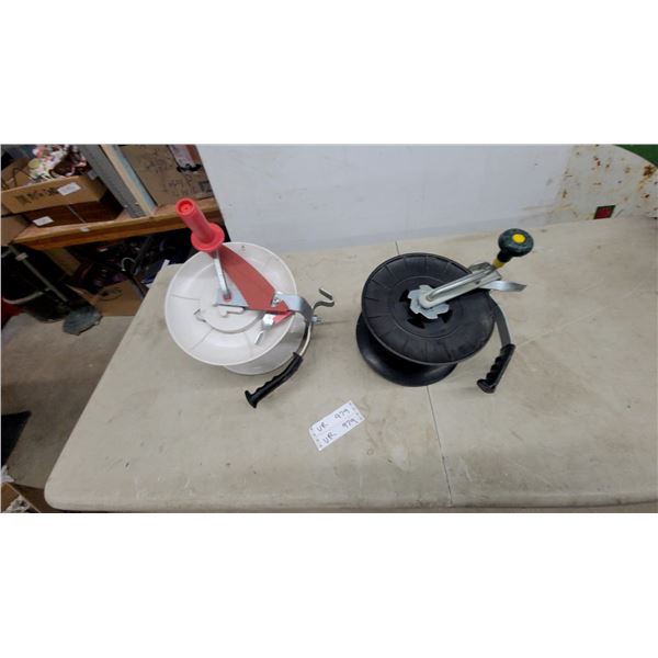 Pair of Wire Winding Reels for Electric Fence Wire, White with Red and Black with Green/Yellow