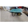 Image 1 : Tuf-X Single Wheel Wheelbarrow with Green Plastic Tray and Yellow Handle Grips