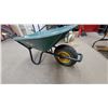 Image 2 : Tuf-X Single Wheel Wheelbarrow with Green Plastic Tray and Yellow Handle Grips