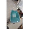 Image 3 : Tuf-X Single Wheel Wheelbarrow with Green Plastic Tray and Yellow Handle Grips
