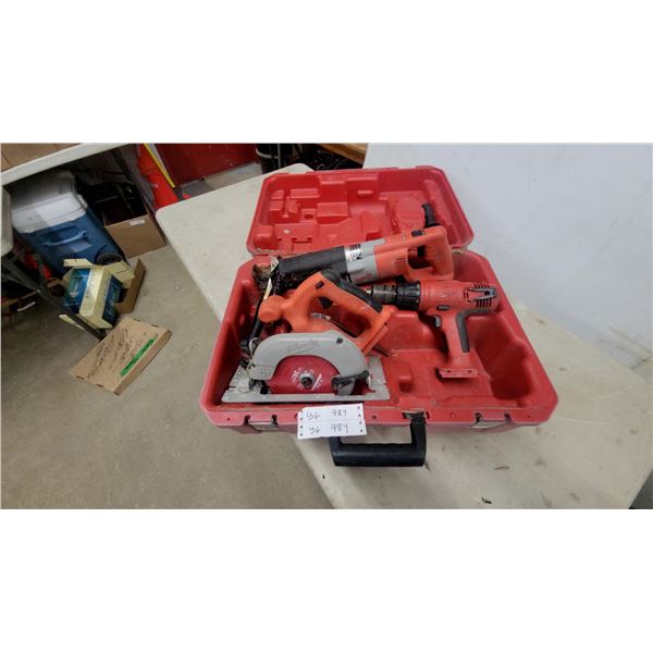 Milwaukee 3-Tool Combo Kit with 6 1/2" Circular Saw, Sawzall, and Cordless Drill in Case No Charger