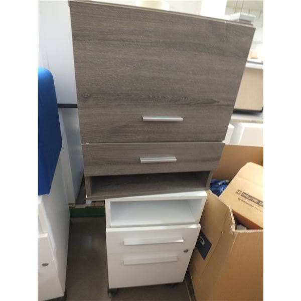 3 Small Office Cabinets & 1 Small Blue Ottoman